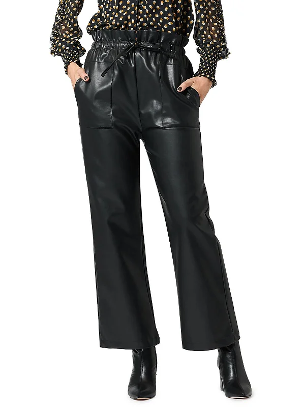 Price Cut Womens Vegan Leather High Rise Wide Leg Pants