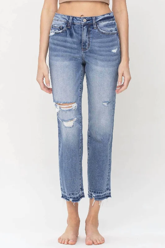 Anniversary Sale Modest High Rise Crop Straight Denim In Medium Wash