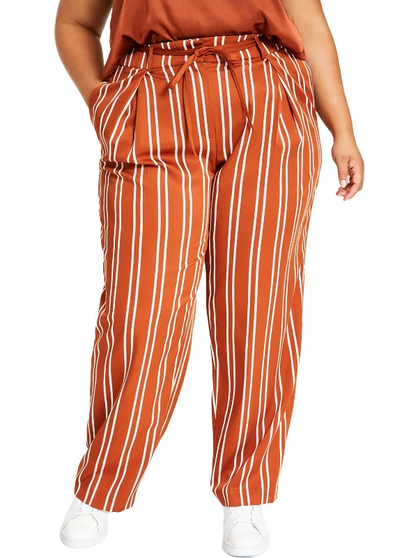 Fantastic Offers Plus Womens Striped Tie Waste Wide Leg Pants