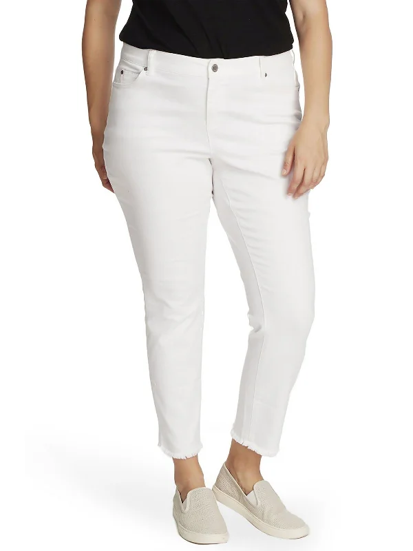 Weekend Discounts to Grab Plus Womens High Rise Frayed Hem Ankle Jeans