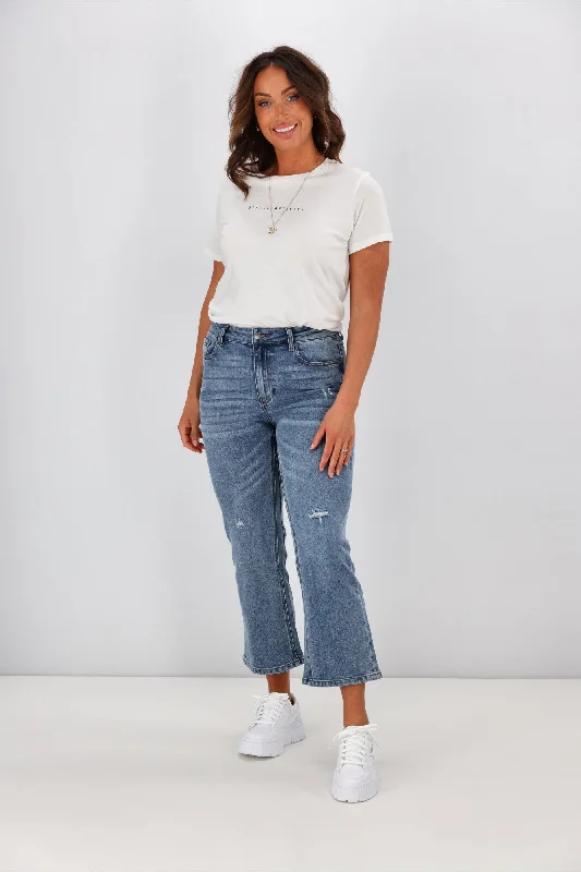 Deal Explosion Shine On Label Myles Cropped Flare Vintage Blue