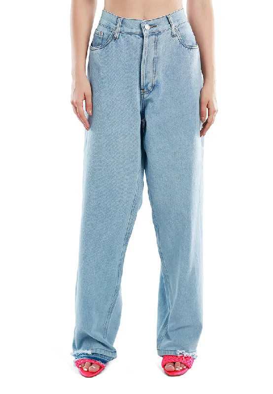 Overstock ripped wide leg denim trousers