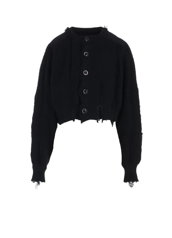 Weekend Bargains to Indulge In COTTON CREWNECK DISTRESSED KNIT CARDIGAN