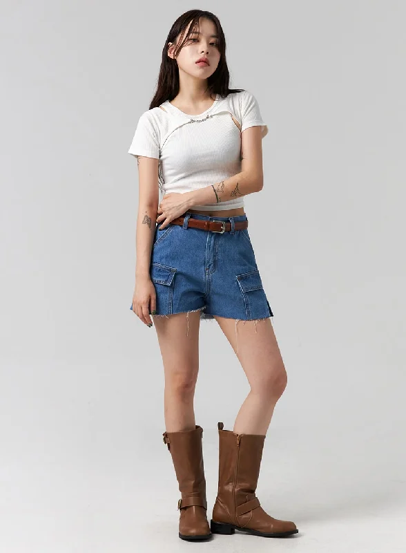 Great Deals Cut Out Denim Shorts CG316