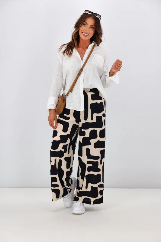 Your Weekend, Your Savings New U Collection Hannah Geo Print Wide Leg Pant Navy Beige