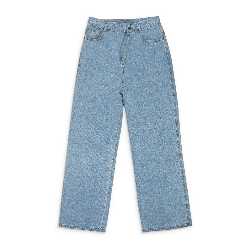 Steals and Deals CALLIPYGIAN WASHED WIDE LEG SLANTED FLY BLUE WIDE-LEG JEANS