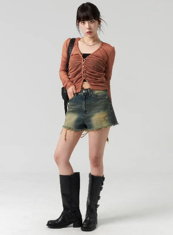 Weekend Special Ripped Hem Denim Shorts CL314