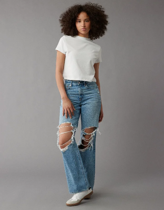 Special Promotion AE Strigid Curvy Super High-Waisted Baggy Straight Ripped Jean