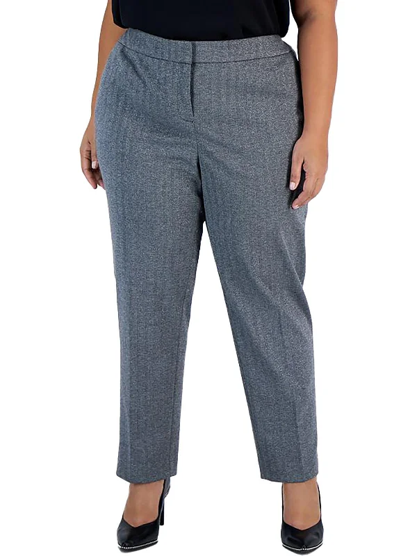 Don't Wait Plus Womens Shimmer Herringbone Dress Pants