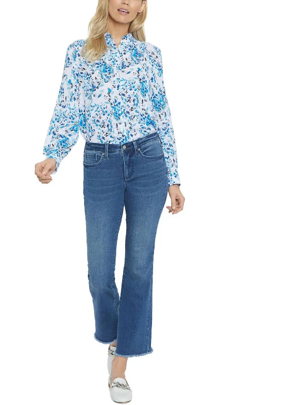 Top Pick Ava Womens Ankle Frayed Hem Flare Jeans