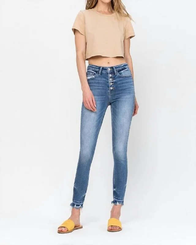 Reduced Prices High Rise Hem Crop Skinny Jean In Medium Wash