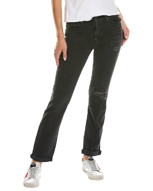 Weekend Discounts to Savor HUDSON Jeans Nico Mid-Rise Black Ash Destruct Straight Ankle Jean