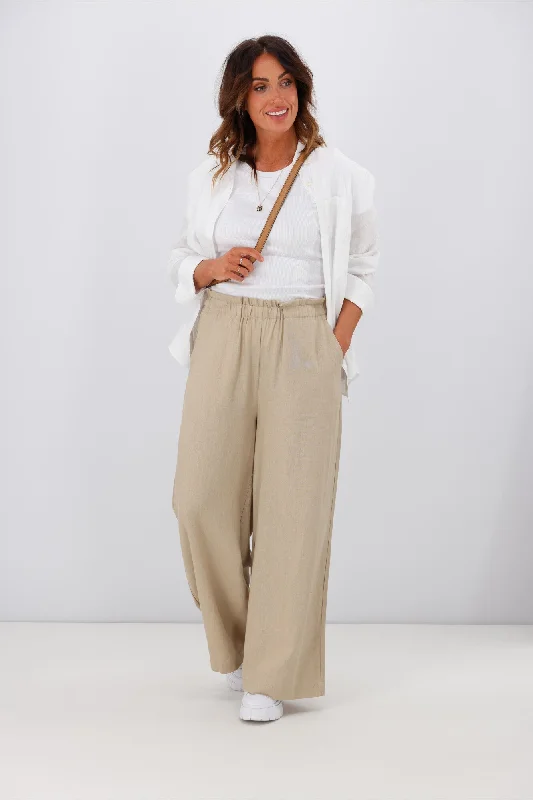 Grand Opening Sale Shine On Label Oscar Linen Blend Wide Leg Pant Stone