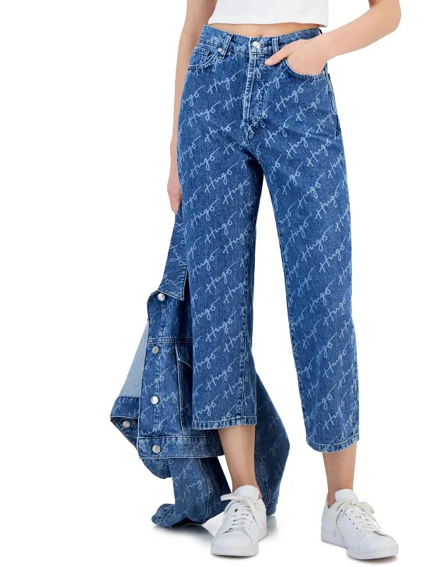 Weekend Deals That Dazzle Womens High Rise Logo Wide Leg Jeans
