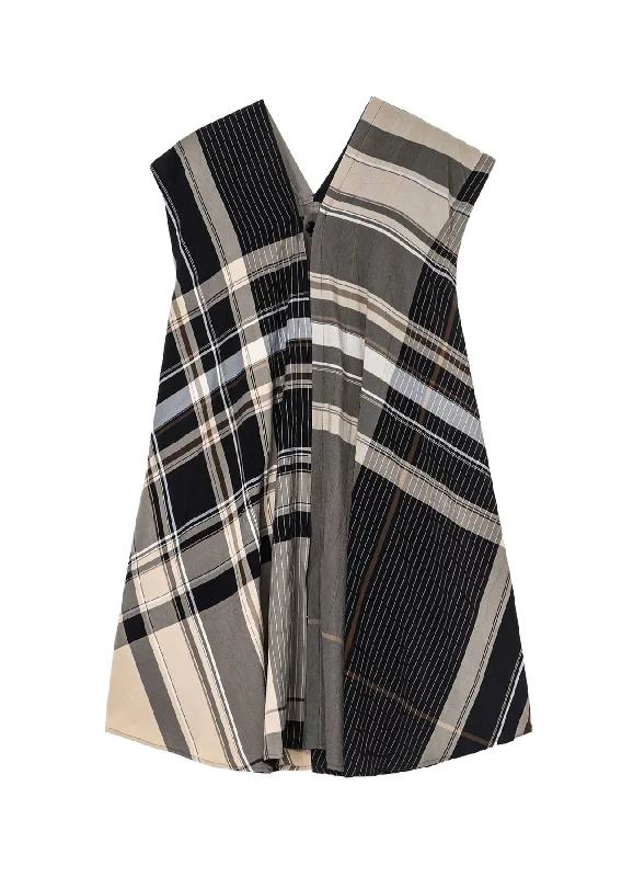 Weekend Bargains to Grab RAYON WRINKLED PLAID FRENCH SLEEVE DRESS