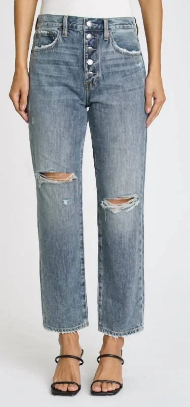 Now or Never Charlie High Rise Straight With Exposed Button Fly In Pulse -Distructed