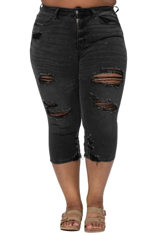 Midnight Madness Destroyed Skinny Capri In Black