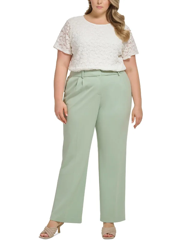 Huge Discounts Plus Womens High Rise Pleated Wide Leg Pants