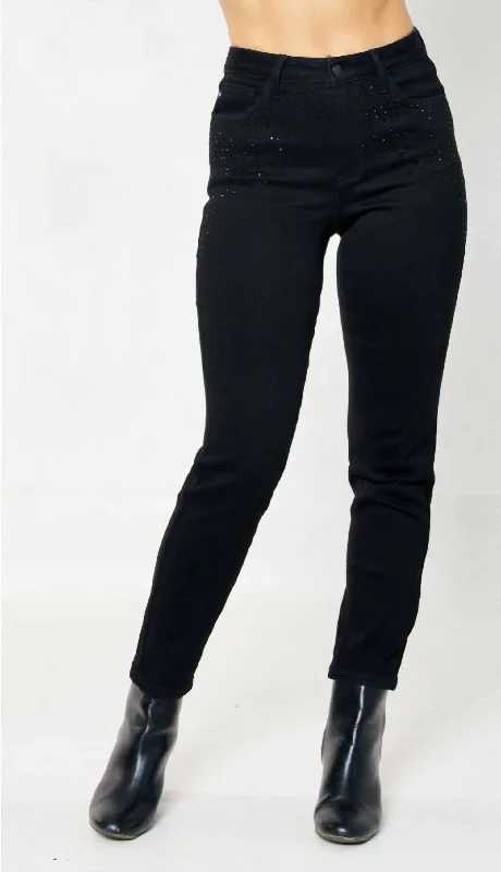 Deal Zone Women's Rhinestone Skinny Jeans In Black