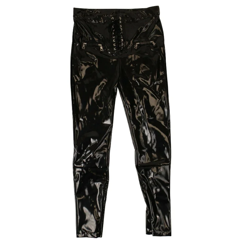 Deal of the Day Unravel Project Latex Lace Up Pants - Black