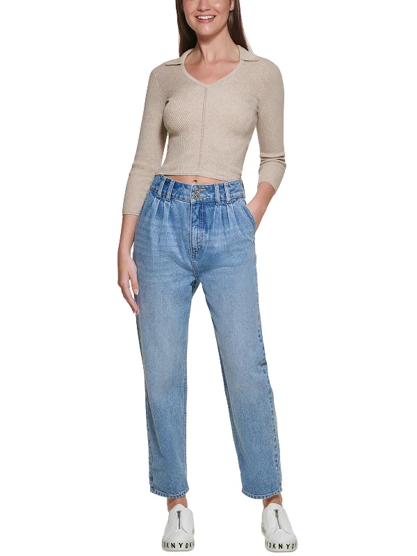 Unbeatable Prices Womens Pleated High Waist Straight Leg Jeans
