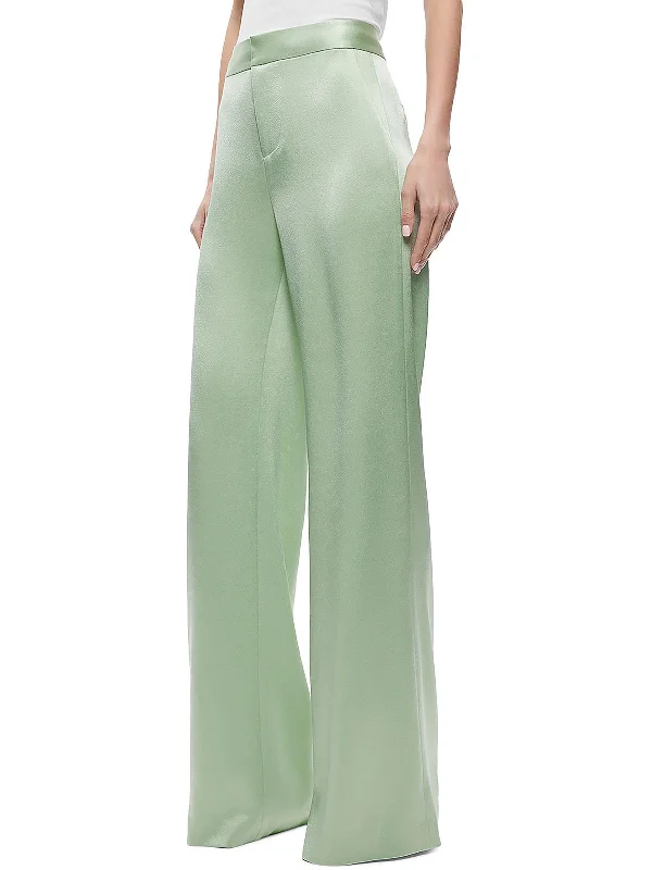 Super Deal Deanna Womens Satin High Waist Wide Leg Pants