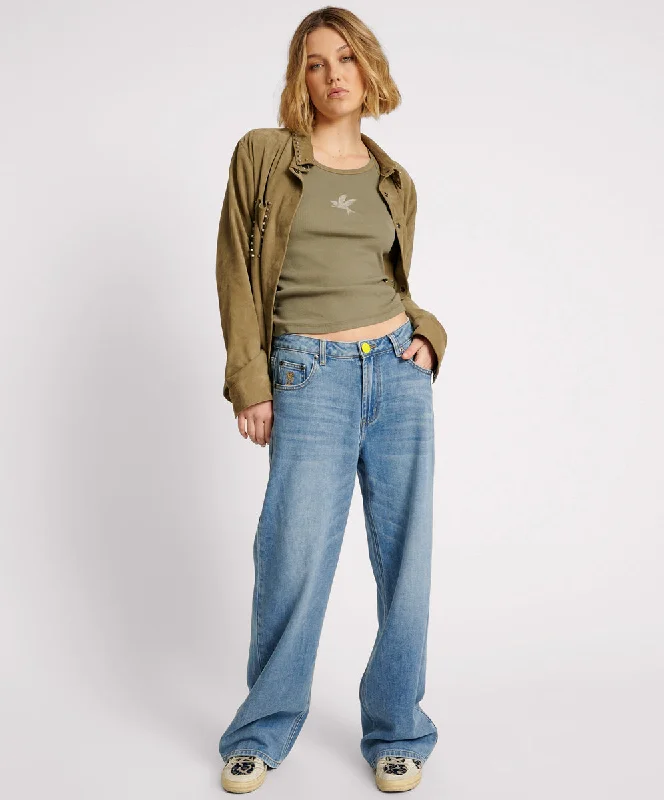 Fantastic Deals One Teaspoon Blue Raptor Jackson Mid Waist Wide Leg Jean