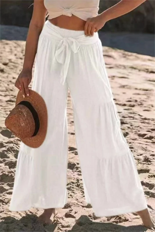 New Markdowns Tiered Wide Leg Pants In White