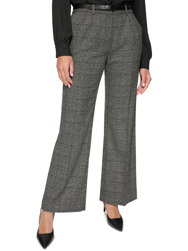 Weekend Bargains Just for You Petites Womens High Rise Glen Plaid Wide Leg Pants