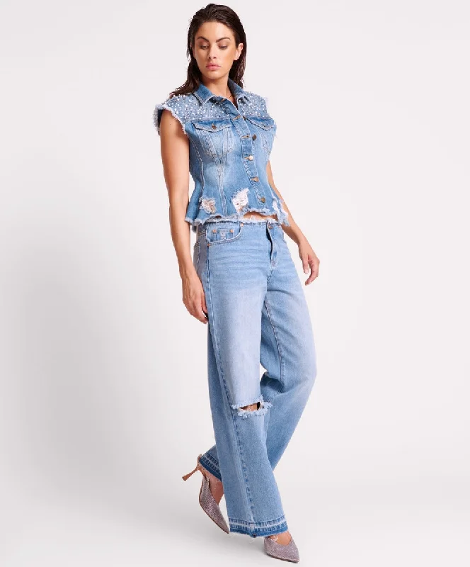 Exclusive Savings One Teaspoon Lowriders Low Waist Wide Leg Jeans Bolt Blue