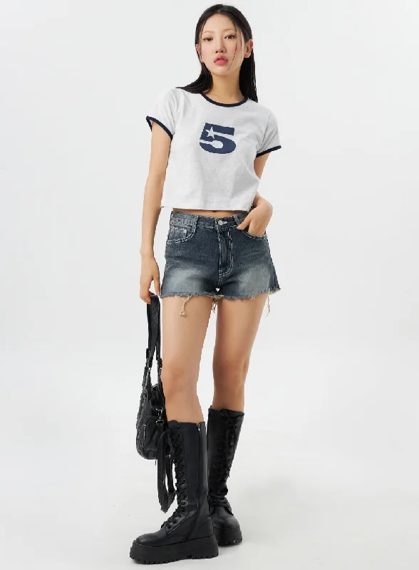 Major Savings Mid-Rise Ripped Denim Shorts CY315