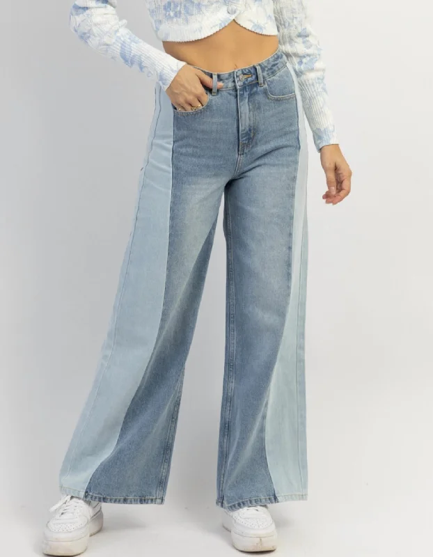Super Sale Lilana Colorblock Wide Leg Jean In Blue