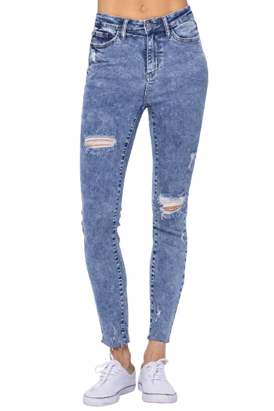 Mega Deal High Rise Destroyed Skinny Jean In Acid Wash