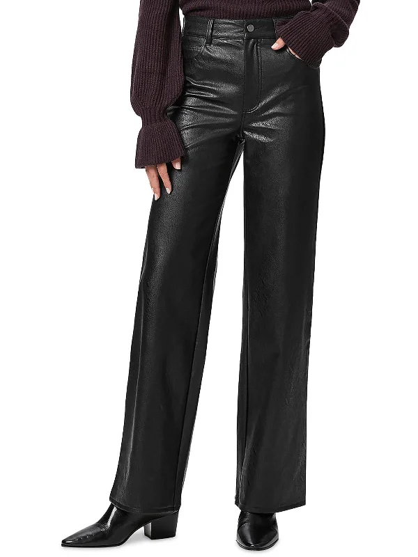 Clearance Items Sasha Womens Faux Leather High-Rise Wide Leg Pants