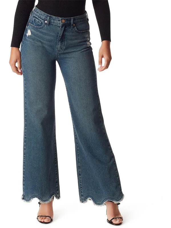 Deal Alert Codie Womens High Rise Raw Hem Wide Leg Jeans
