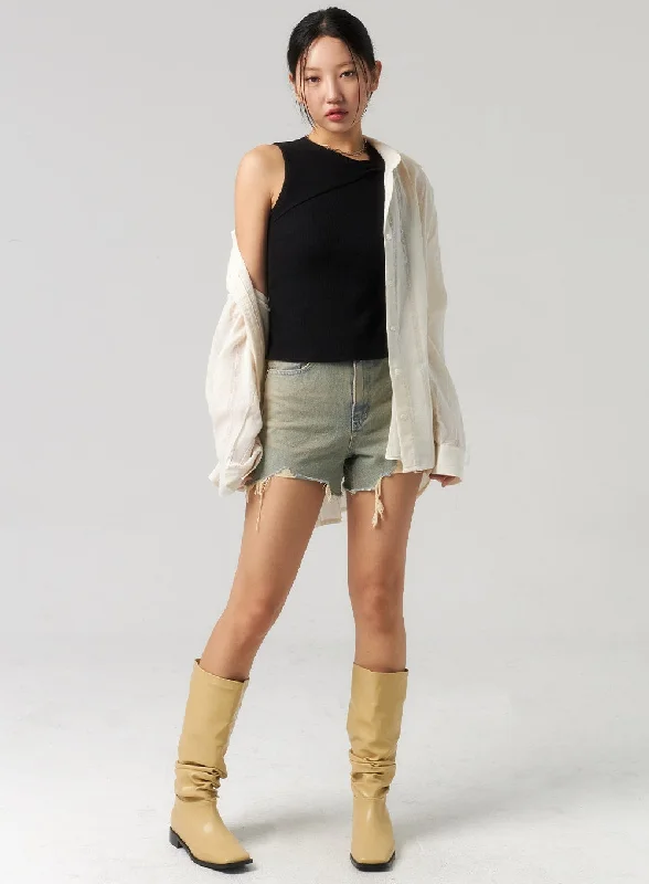 Clearance Sale Light Ripped Denim Shorts CU327