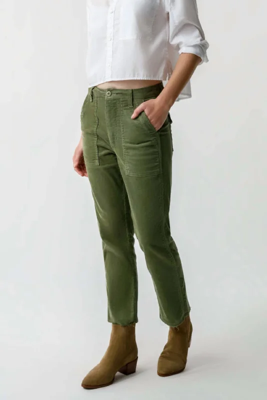 Top Pick Cord Easy Army Trouser In Tea Leaf