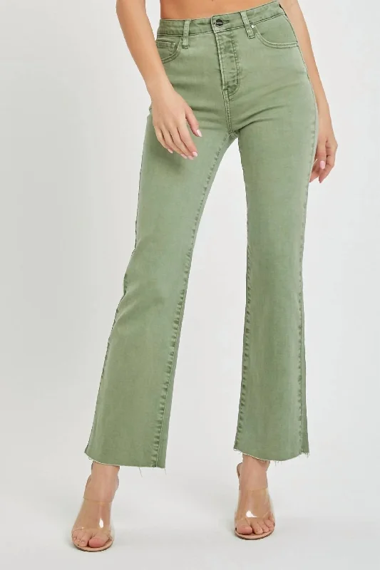 Low Prices High Rise Raw Hem Straight Leg Jeans In Olive