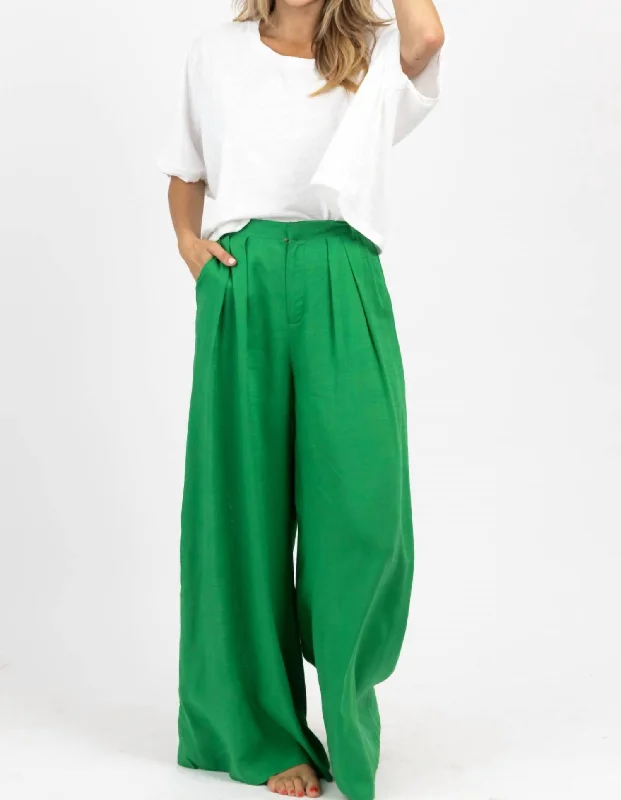 Special Price Fresh Linen Wide Leg Trouser In Green
