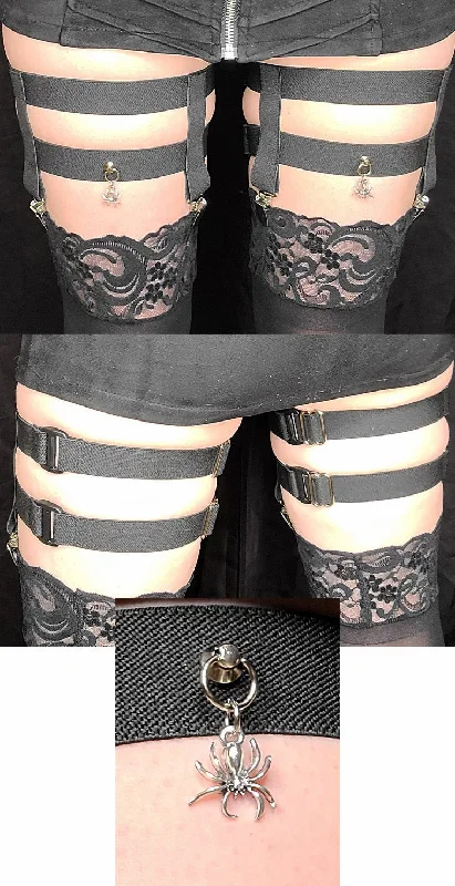 YEAR-End Sale 2-Clip Garters with 2 Leg Straps and Spider Charm