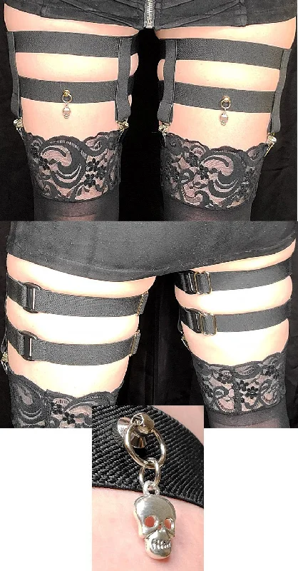 Unbeatable Prices 2-Clip Garters with 2 Leg Straps and Skull Charm