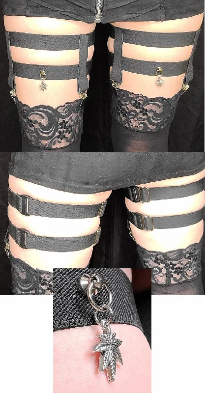 Can't Be Beat 2-Clip Garters with 2 Leg Straps and Weed Charm