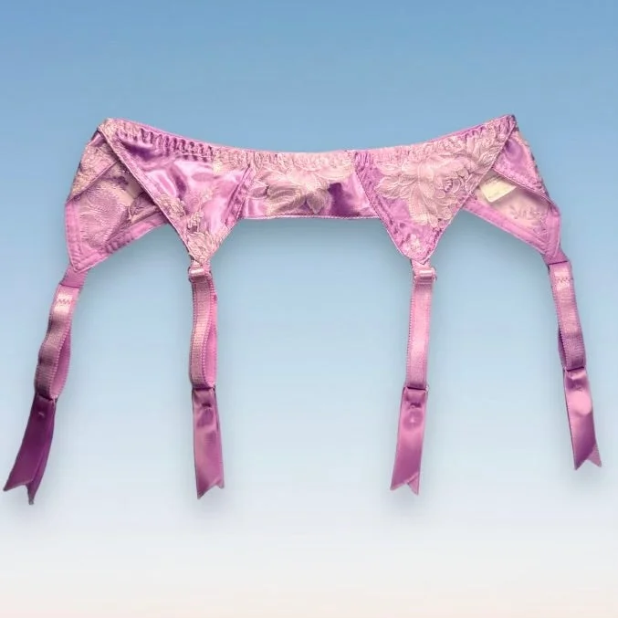 Discount Mania 90’s Satin Garter Belt | Embroidered Pastel Lilac
