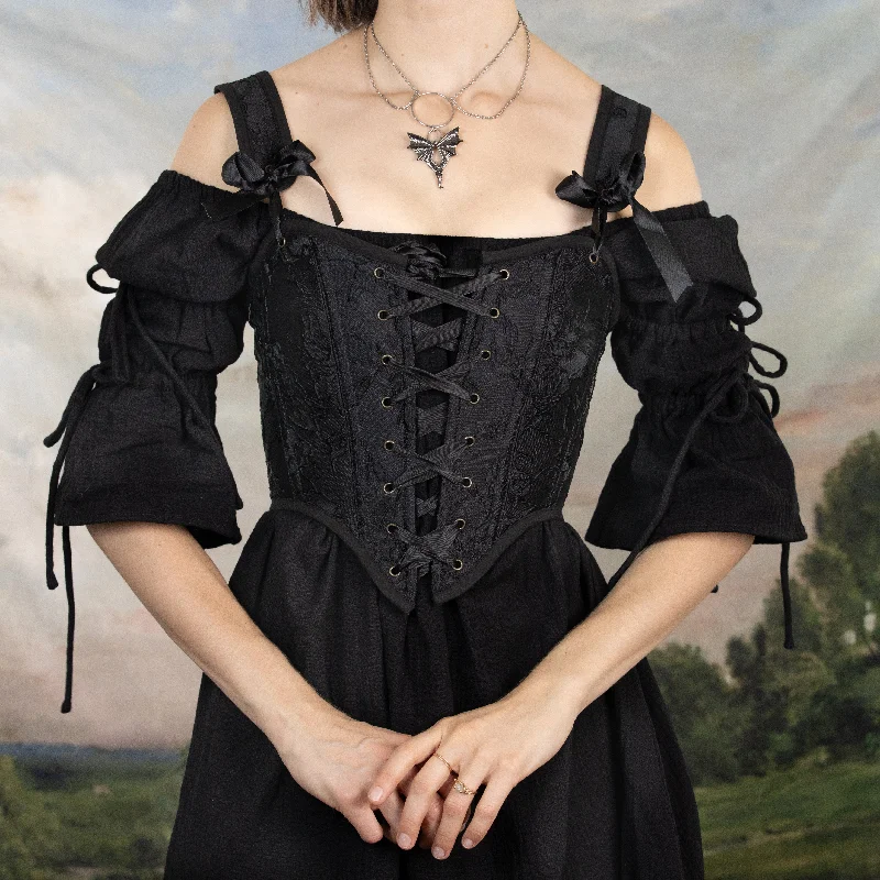 Referral Discount Black Floral Jacquard Corset Top