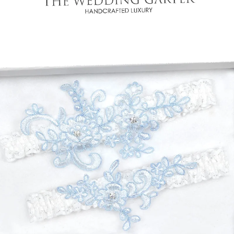 Pay Less Blue Garter Set With Double Applique