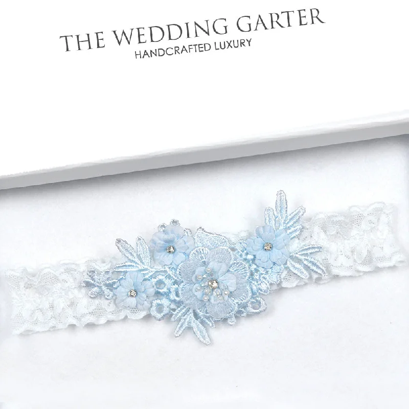 Unmissable Offer Blue & White Floral Applique Lace Wedding Garter