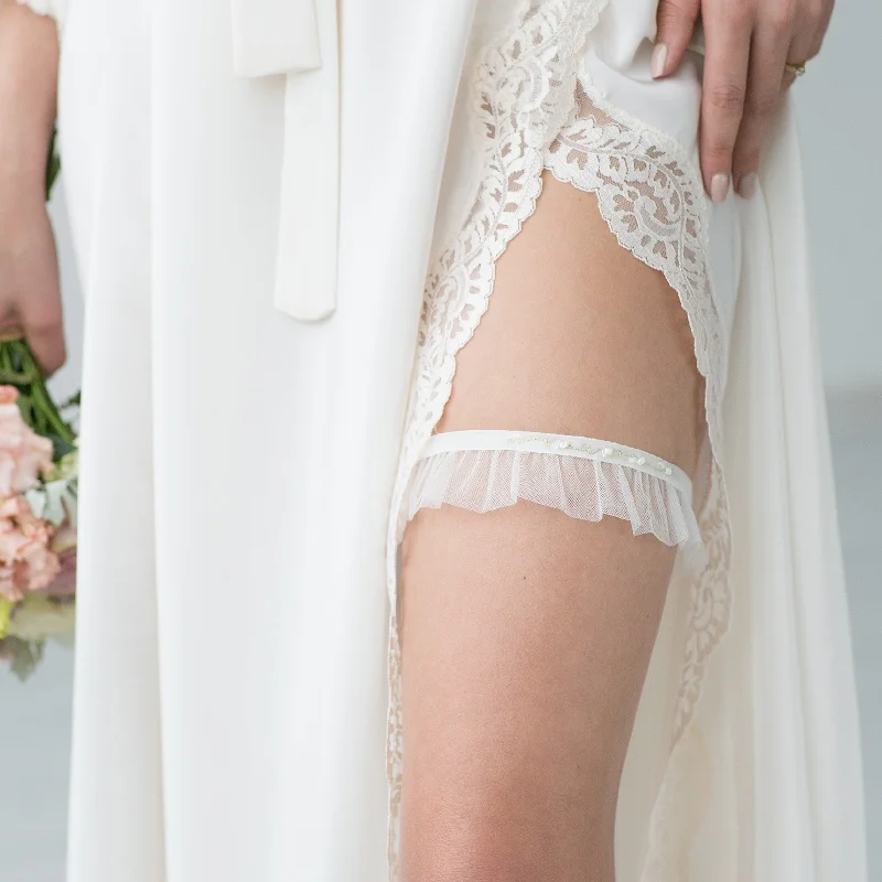 Special Discount Bridal Garter White Tule Embroidery