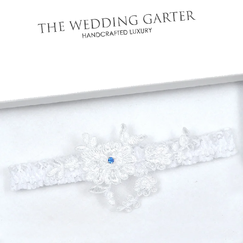 Act Now Bridal Garter With White Lace Applique Design