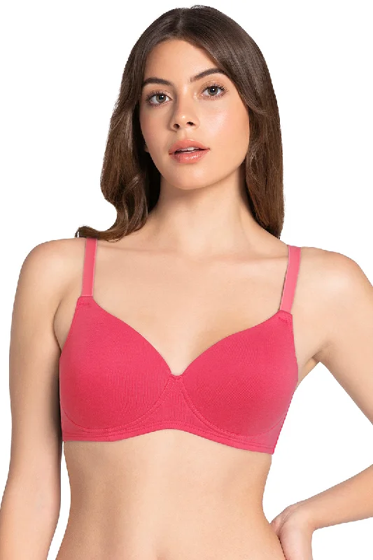 YEAR-End Sale Cotton Dream Padded Non Wired T-shirt Bra - Bright Coral