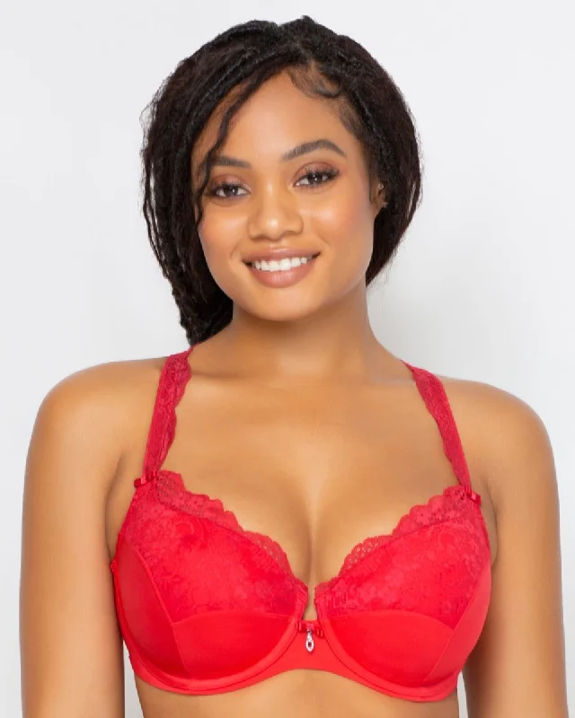 Weekend Deals to Make You Happy Tulip Lace Push Up Bra Diva Red- 1017